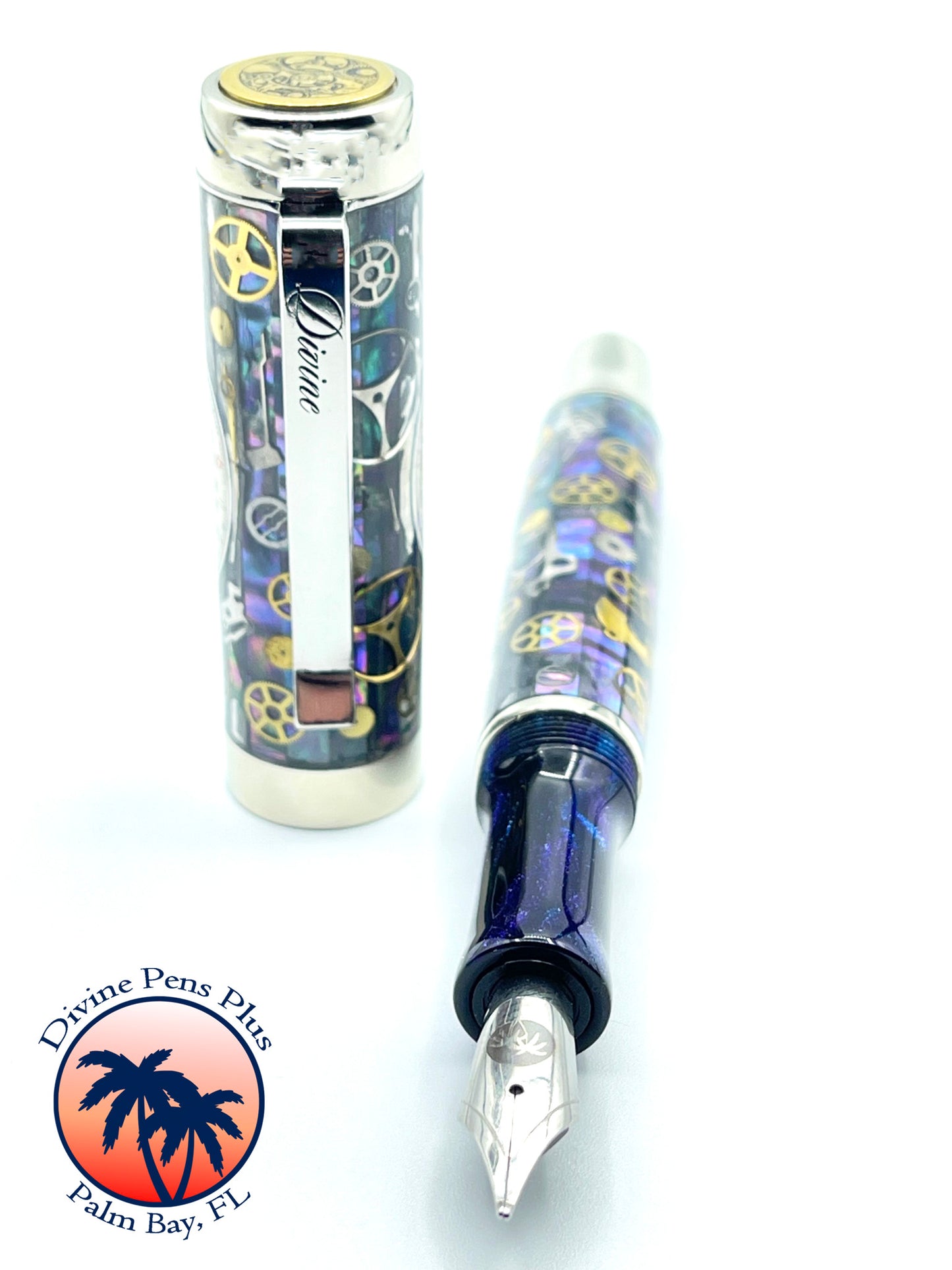 Custom Fountain Pen - Breitling Watch Parts w/Abalone - Nickel Silver Hardware