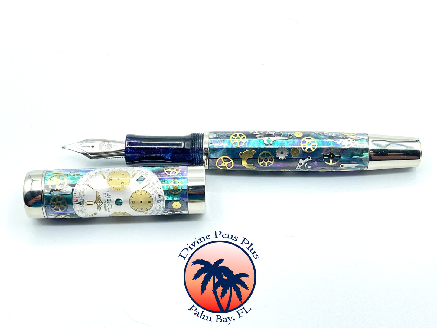 Custom Fountain Pen - Breitling Watch Parts w/Abalone - Nickel Silver Hardware