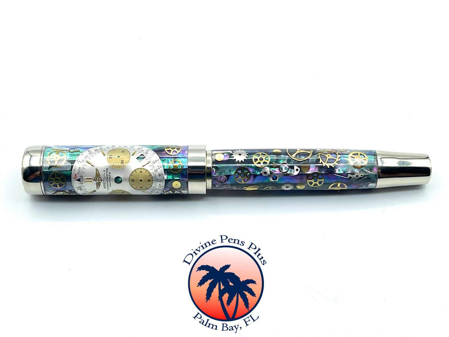 Custom Fountain Pen - Breitling Watch Parts w/Abalone - Nickel Silver Hardware