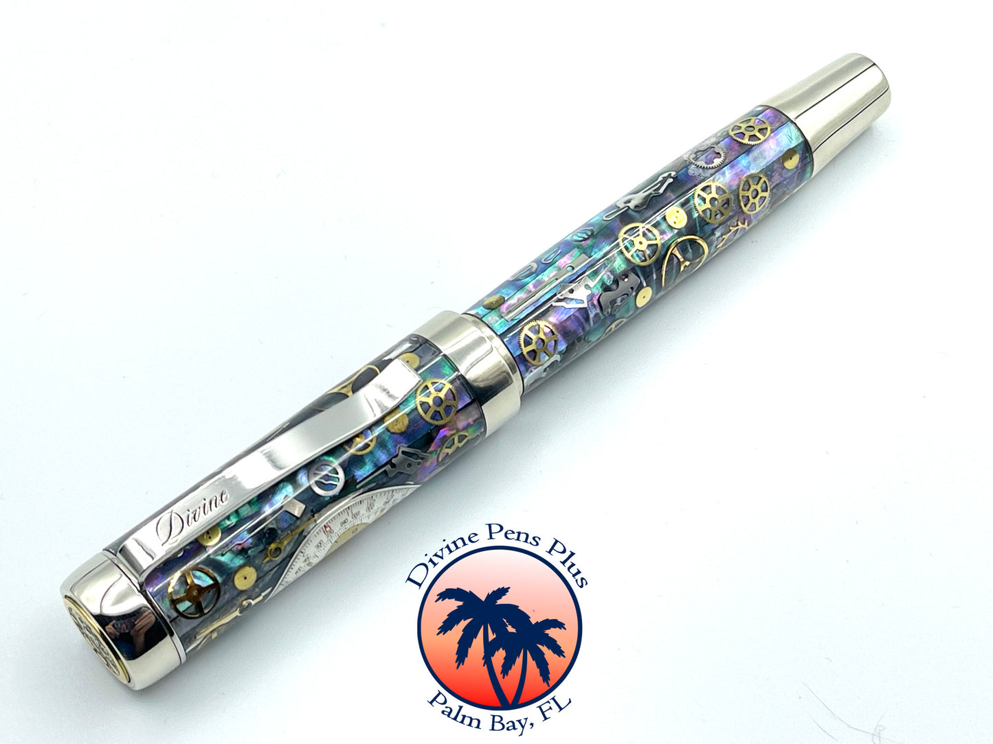 Custom Fountain Pen - Breitling Watch Parts w/Abalone - Nickel Silver Hardware