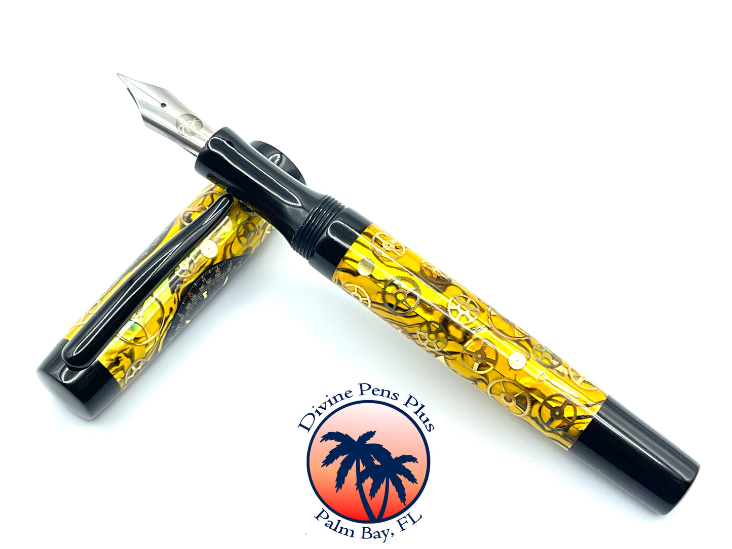 Custom Fountain Pen - Breitling Watch Parts w/Yellow Abalone