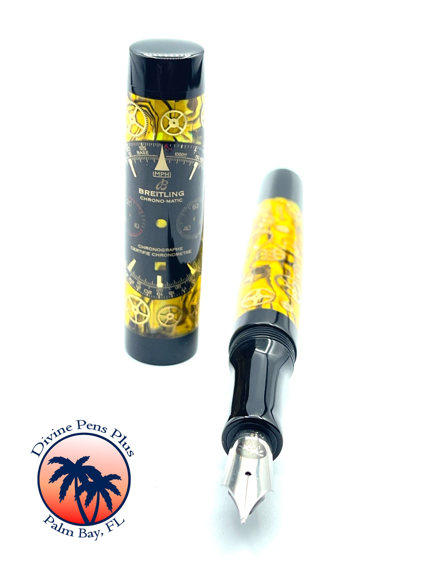 Custom Fountain Pen - Breitling Watch Parts w/Yellow Abalone