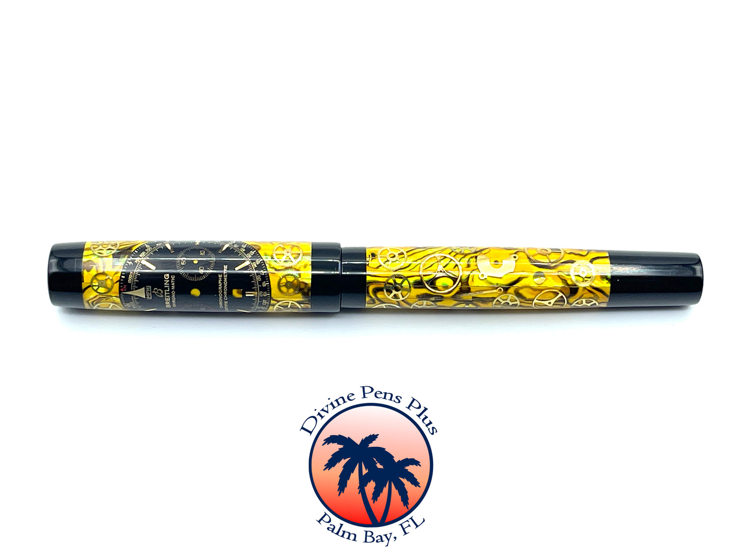 Custom Fountain Pen - Breitling Watch Parts w/Yellow Abalone