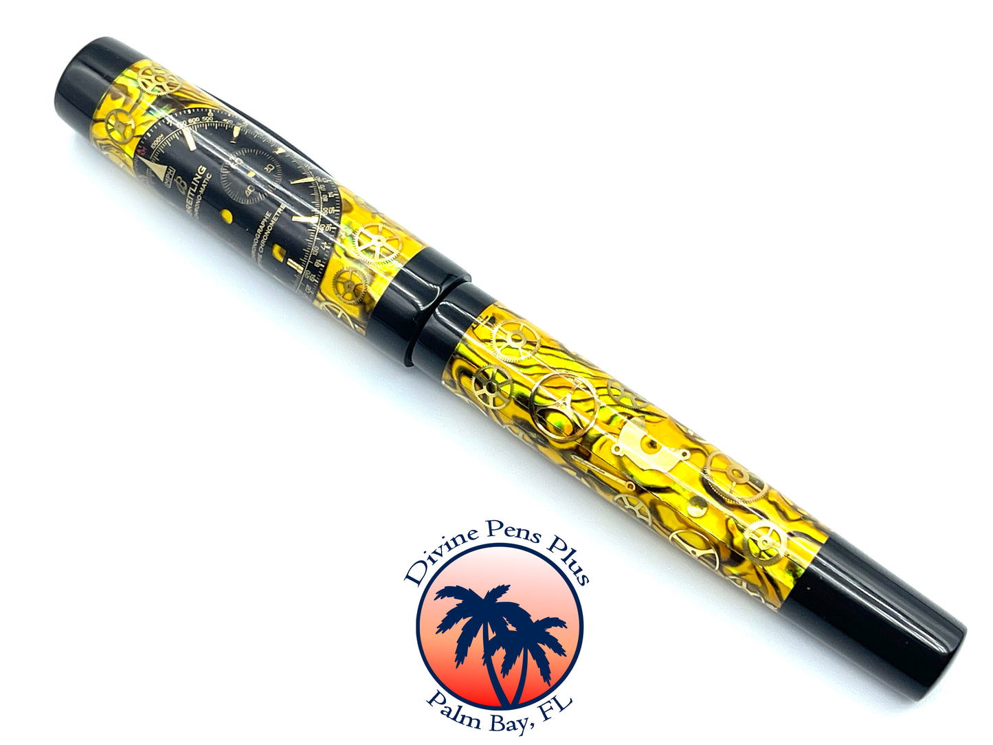 Custom Fountain Pen - Breitling Watch Parts w/Yellow Abalone