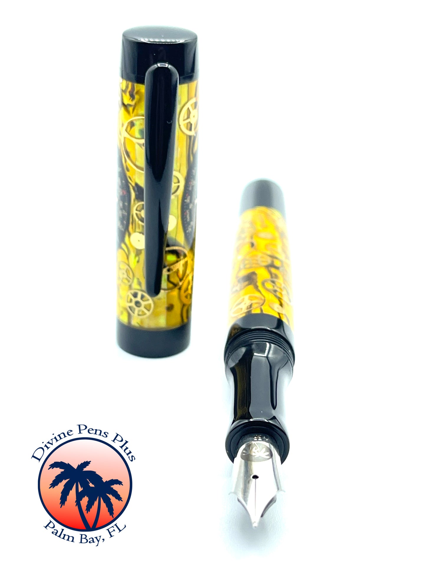 Custom Fountain Pen - Breitling Watch Parts w/Yellow Abalone