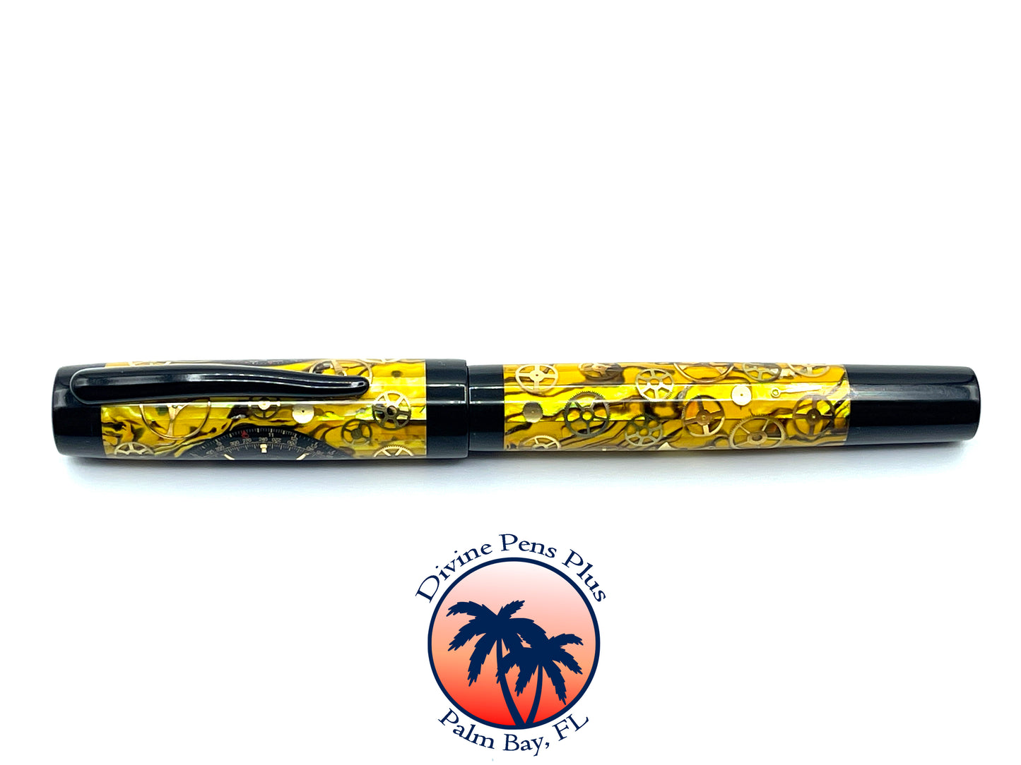 Custom Fountain Pen - Breitling Watch Parts w/Yellow Abalone