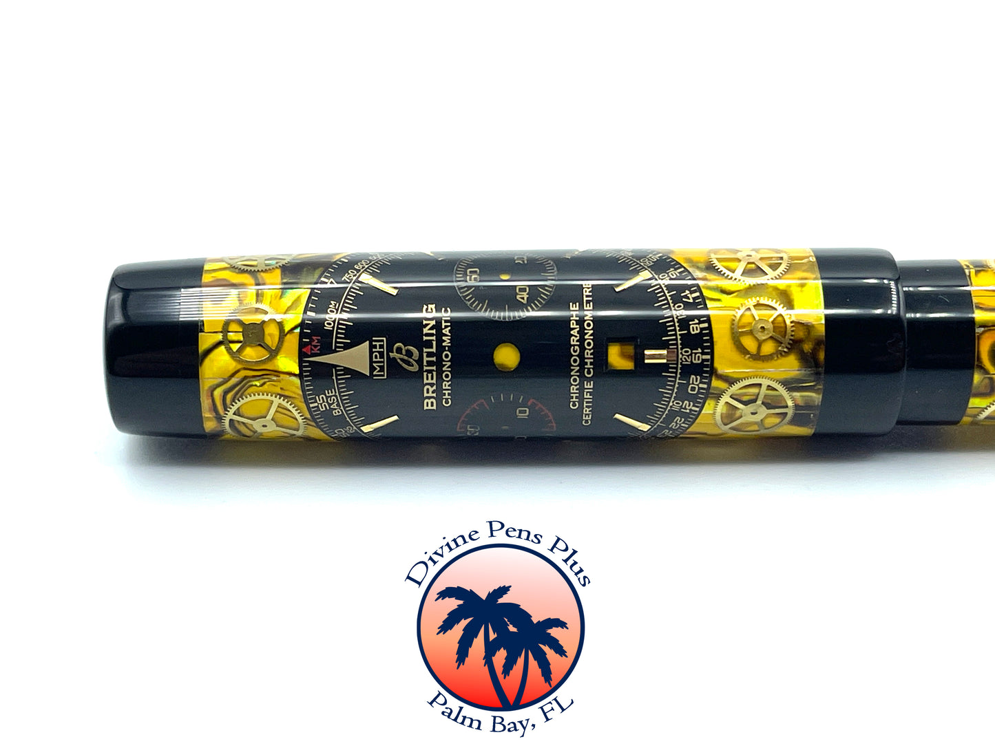 Custom Fountain Pen - Breitling Watch Parts w/Yellow Abalone