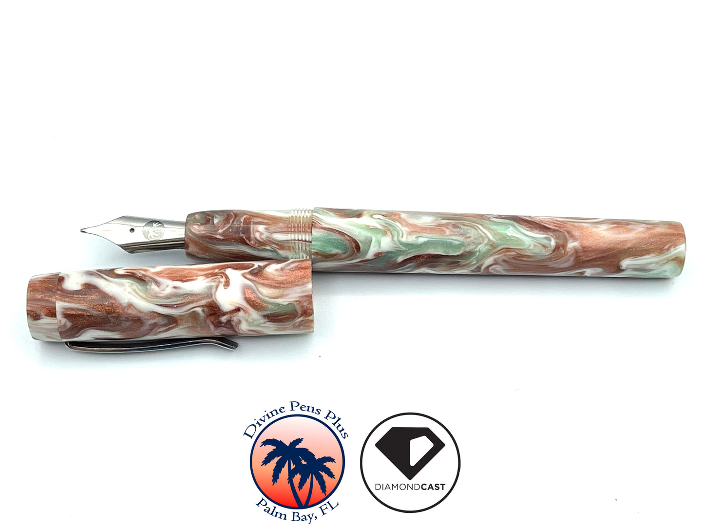 Agape Fountain Pen - Custom DiamondCast™ Malachite, Copper, and White