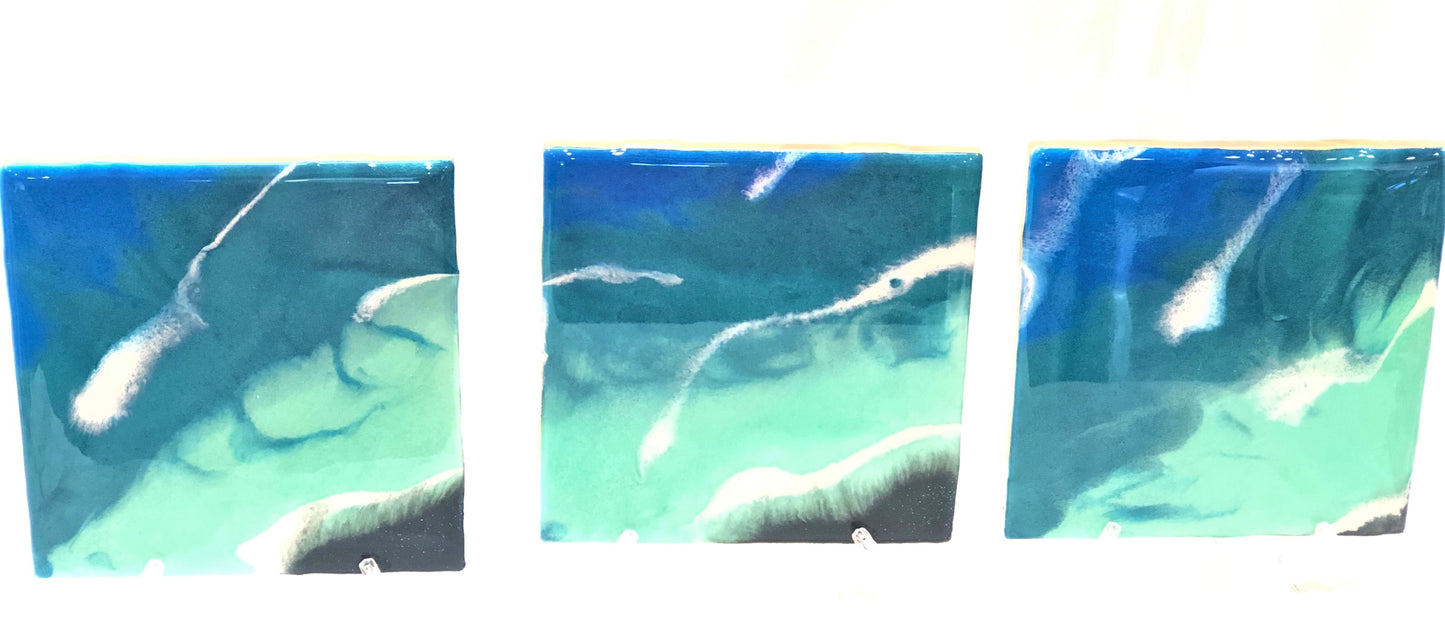 Tile Coasters - Blue Waters with Black Sand