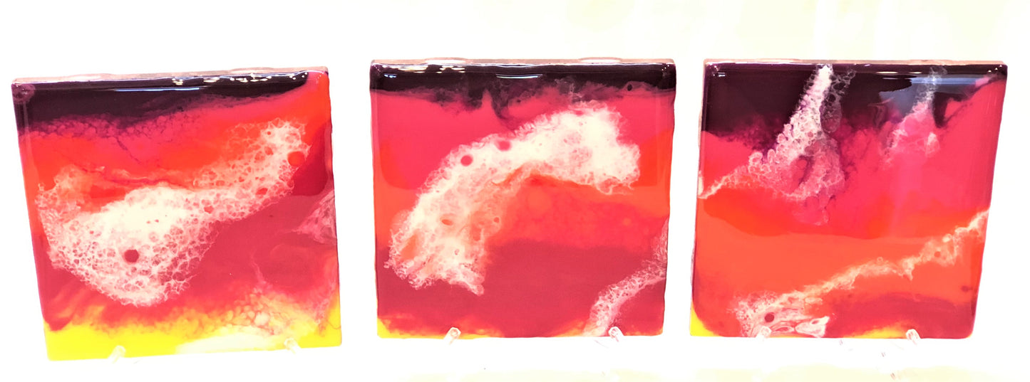 Tile Coasters - Yellow Pink Purple