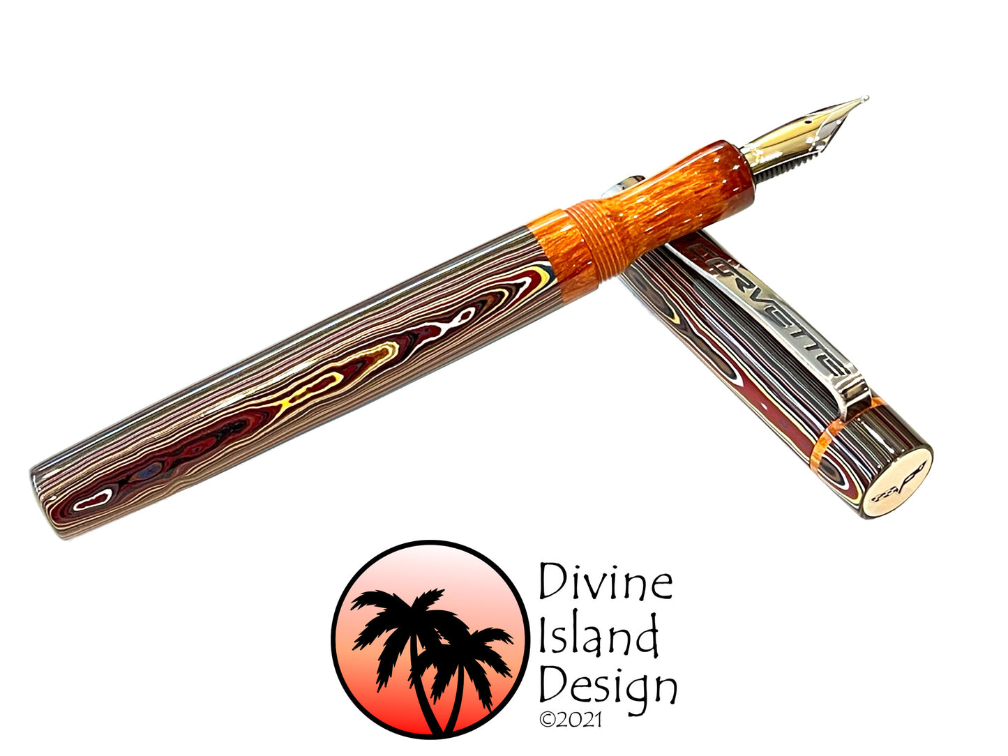 Custom Fountain Pen - Corvette Fordite with Daytona Orange