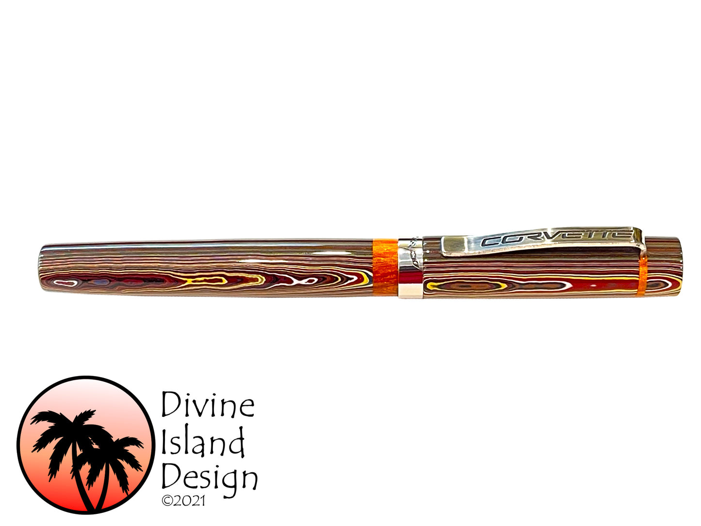 Custom Fountain Pen - Corvette Fordite with Daytona Orange