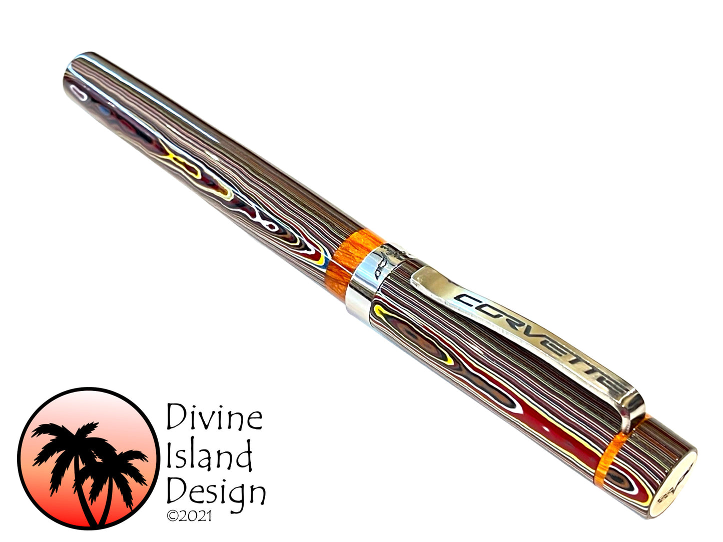 Custom Fountain Pen - Corvette Fordite with Daytona Orange