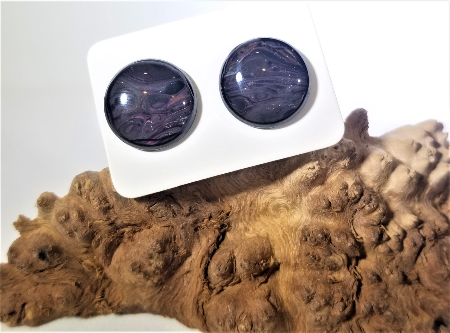 Acrylic Pour Skin with Resin Dome / Black Stud Earrings