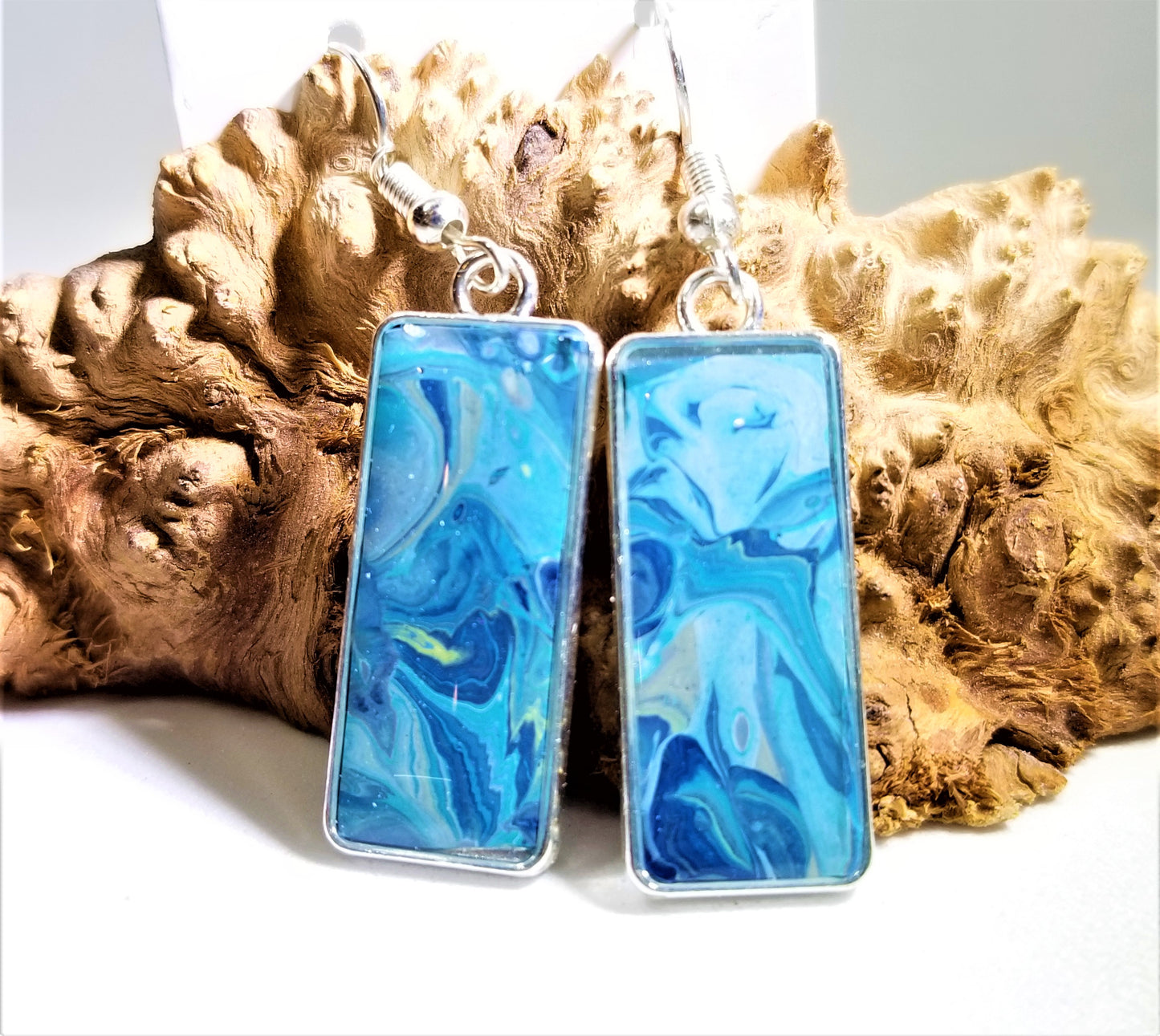 Acrylic Pour Skin with Resin Dome / Silver Tray or Black TrayWire Hook Earrings