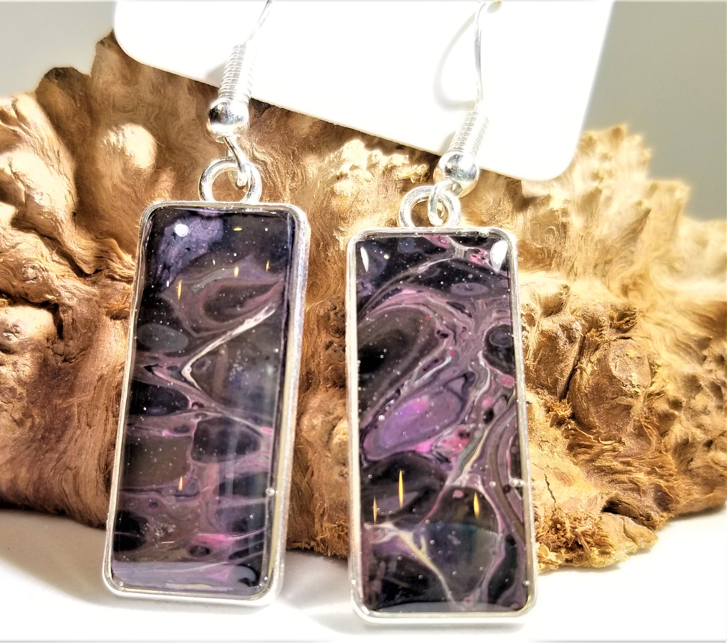 Acrylic Pour Skin with Resin Dome / Silver Tray or Black TrayWire Hook Earrings