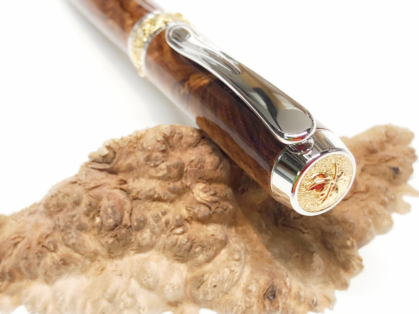 Aaron Rollerball / Rhodium and Gold - Wood / Honduran Rosewood Burl