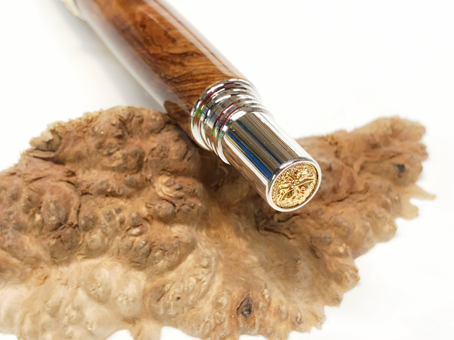 Aaron Rollerball / Rhodium and Gold - Wood / Honduran Rosewood Burl