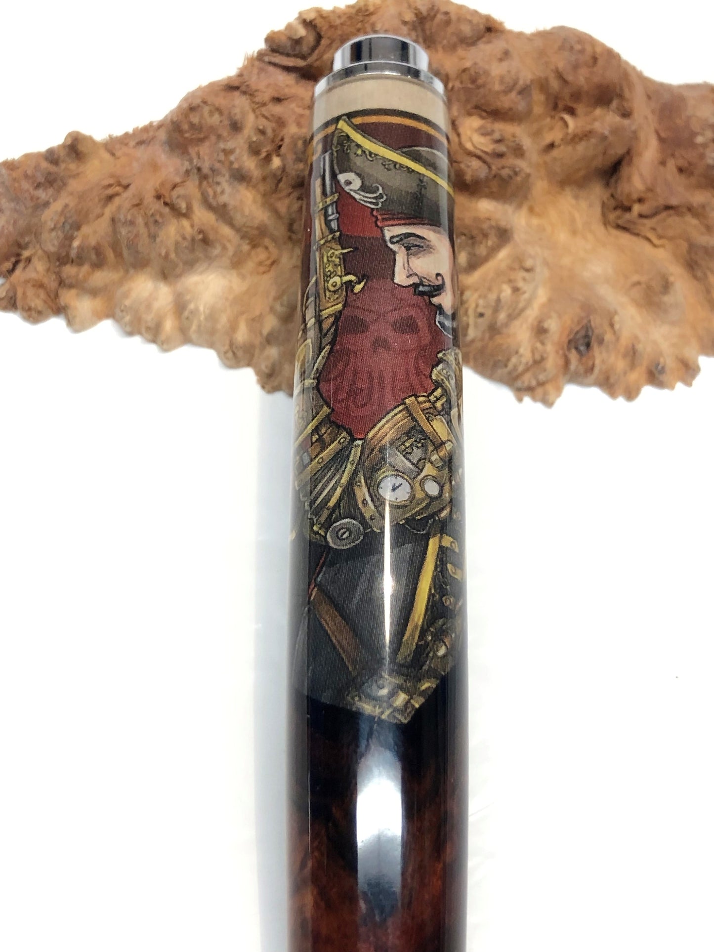 Zen Fountain / Chrome - Hybrid / Maple Burl and Pirate Playing Card