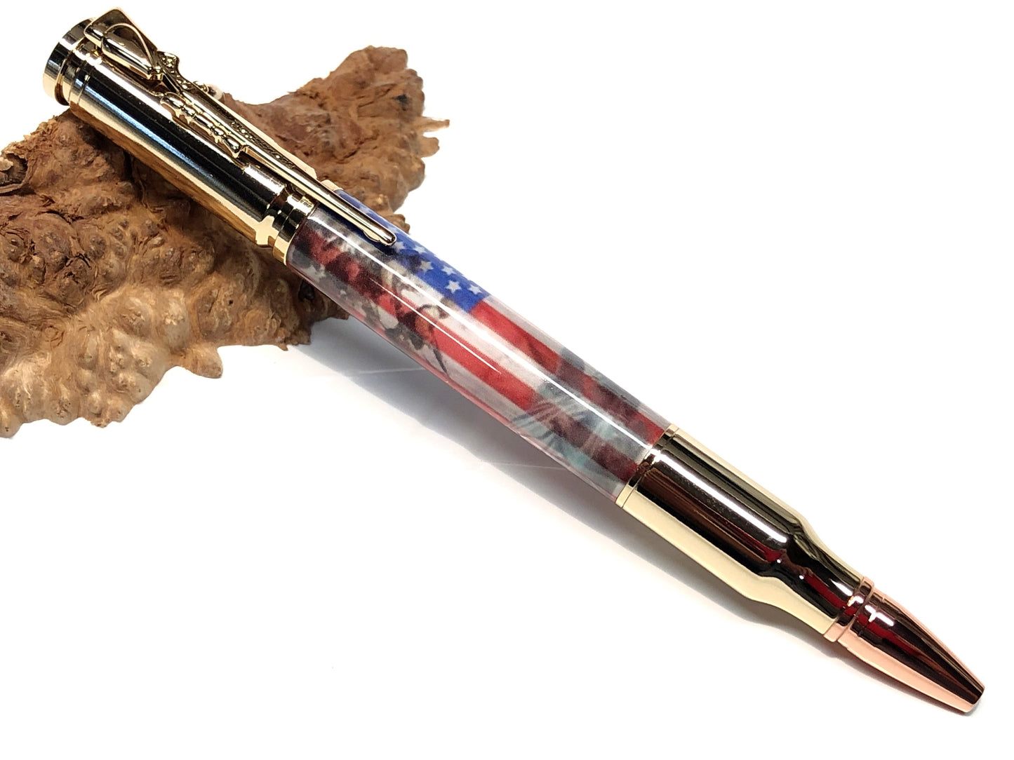 Bolt Action Ballpoint / Gold - Liberty Flag Clear Cast