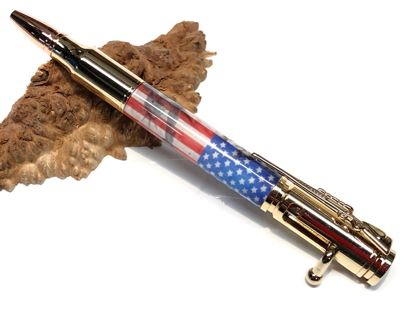 Bolt Action Ballpoint / Gold - Liberty Flag Clear Cast