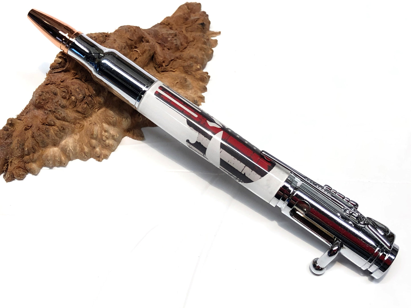 Bolt Action Ballpoint / Chrome - Thin Red Line Punisher Clear Cast