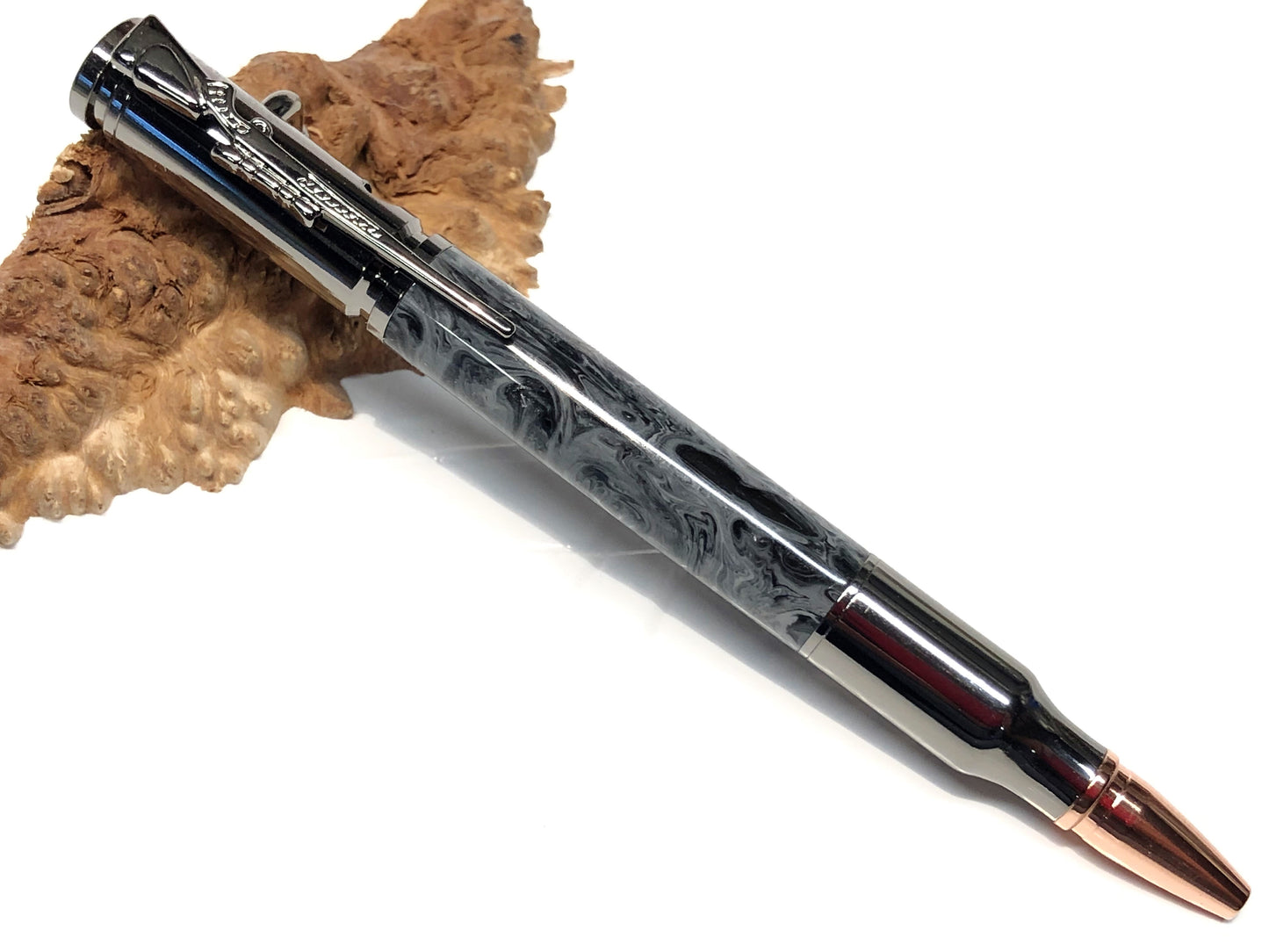 Bolt Action Ballpoint / Gun Metal - "Damascus Steel" Custom Resin
