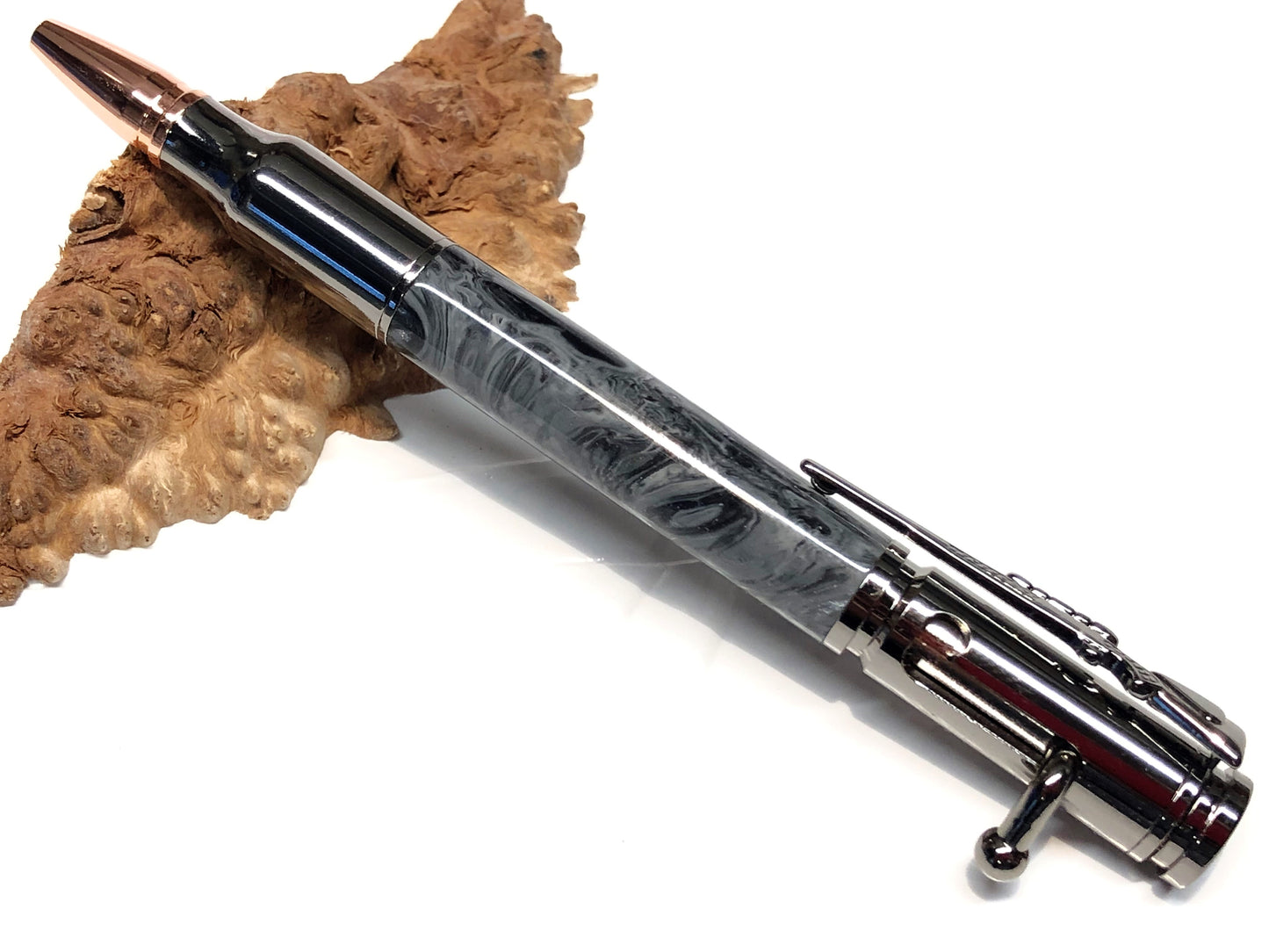 Bolt Action Ballpoint / Gun Metal - "Damascus Steel" Custom Resin