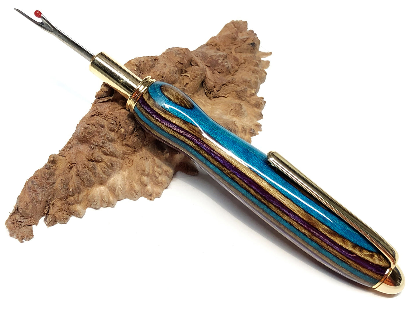 Seam Ripper / Single Blade - Wood / Purple, Blue, Brown Spectraply