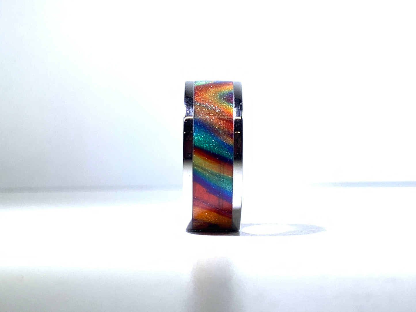 Ring / 8mm 2 piece Stainless Steel - Resin / DiamondCast "Oil Slick" - Size 11