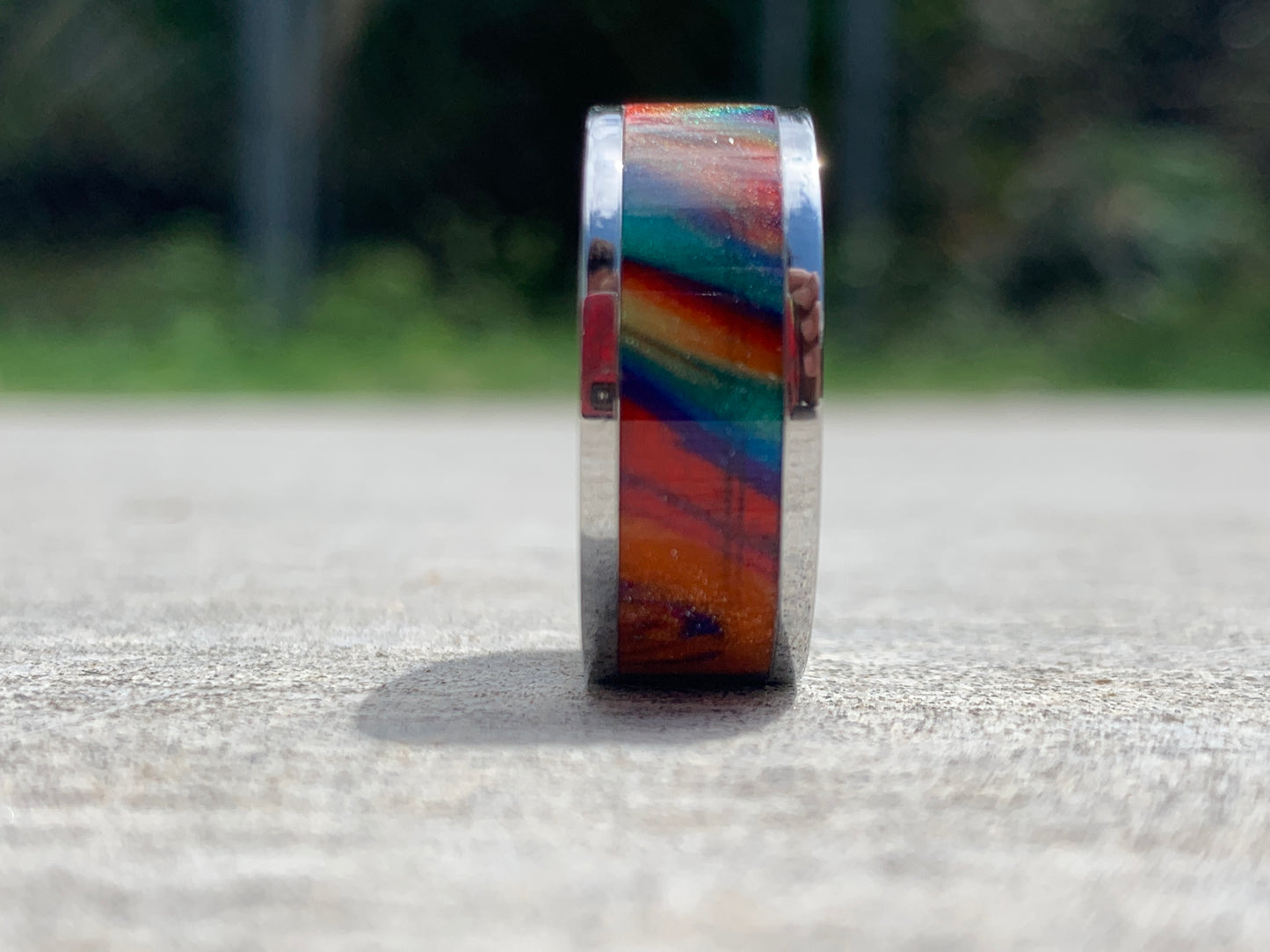Ring / 8mm 2 piece Stainless Steel - Resin / DiamondCast "Oil Slick" - Size 11