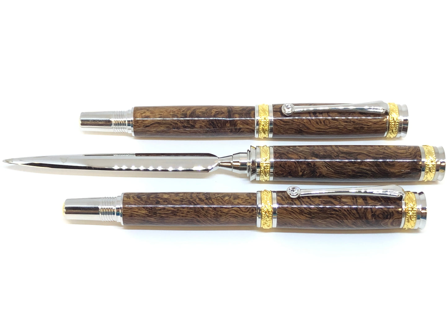 Majestic Jr Desk Set / Rhodium and 22kt Gold - Wood / Spaghetti Oak