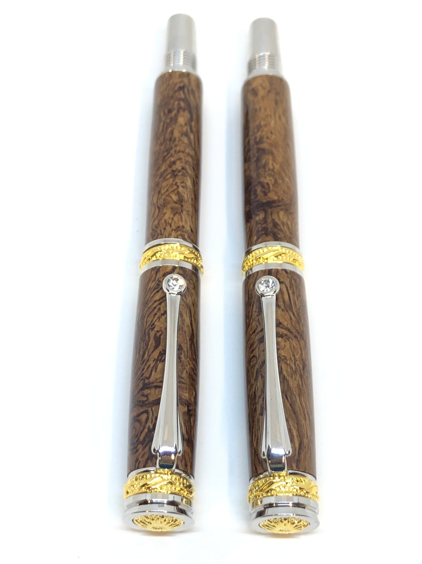 Majestic Jr Desk Set / Rhodium and 22kt Gold - Wood / Spaghetti Oak
