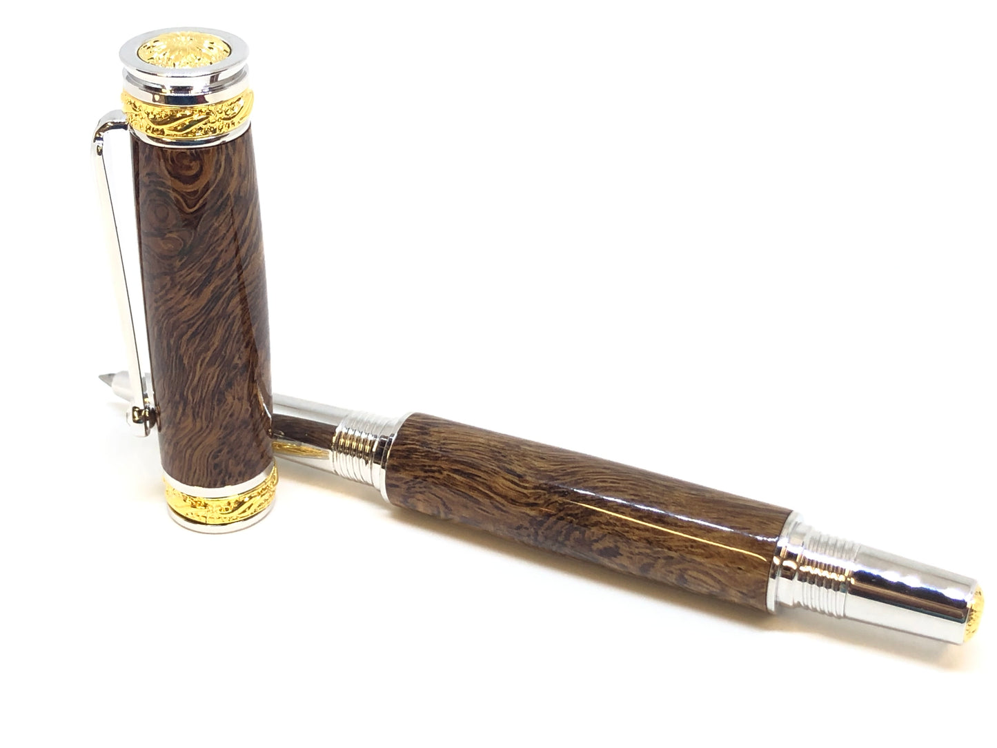 Majestic Jr Desk Set / Rhodium and 22kt Gold - Wood / Spaghetti Oak