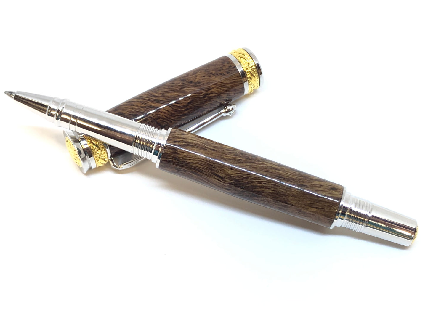 Majestic Jr Desk Set / Rhodium and 22kt Gold - Wood / Spaghetti Oak