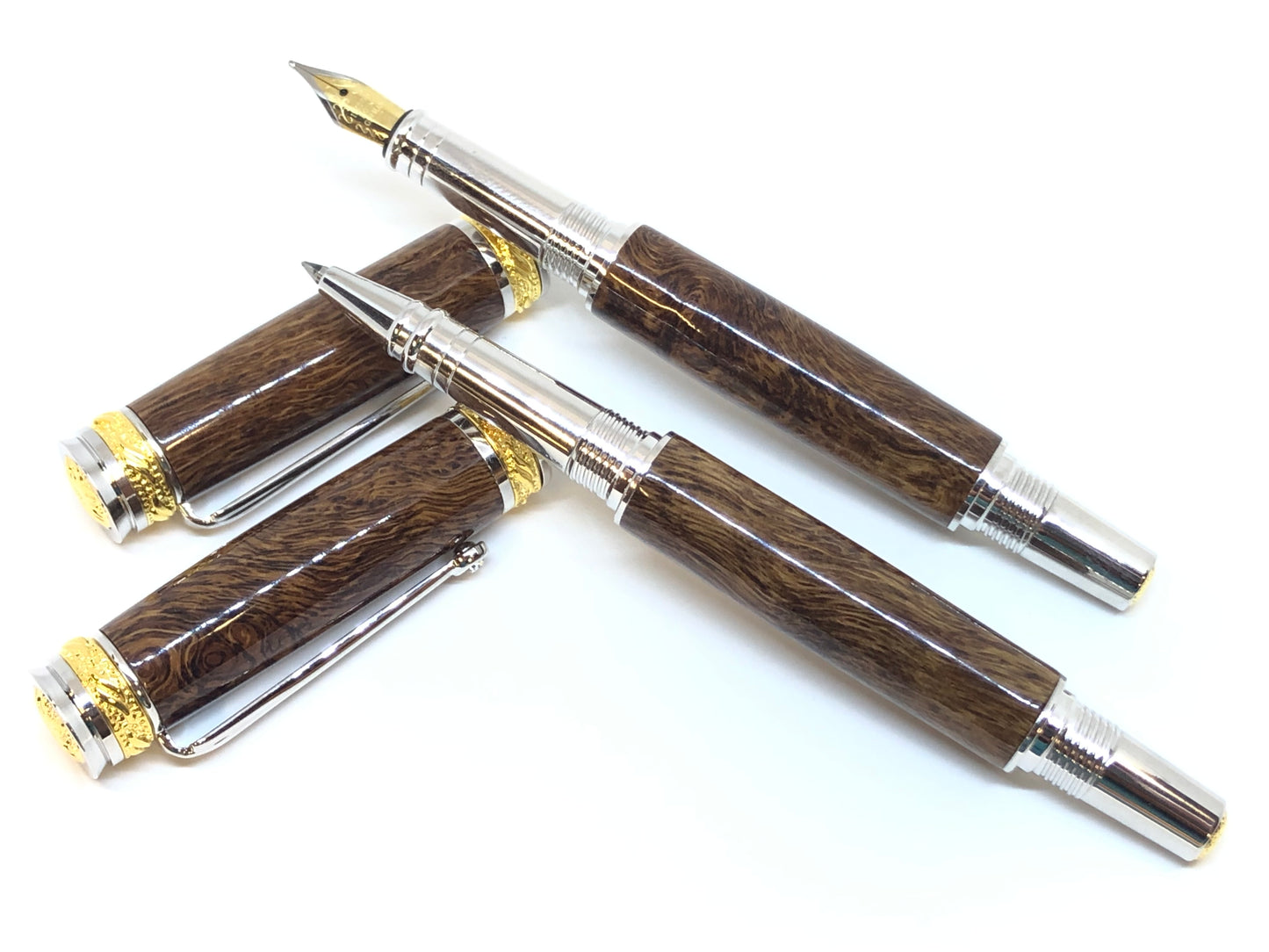 Majestic Jr Desk Set / Rhodium and 22kt Gold - Wood / Spaghetti Oak