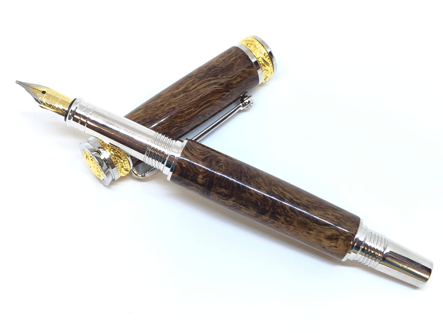 Majestic Jr Desk Set / Rhodium and 22kt Gold - Wood / Spaghetti Oak