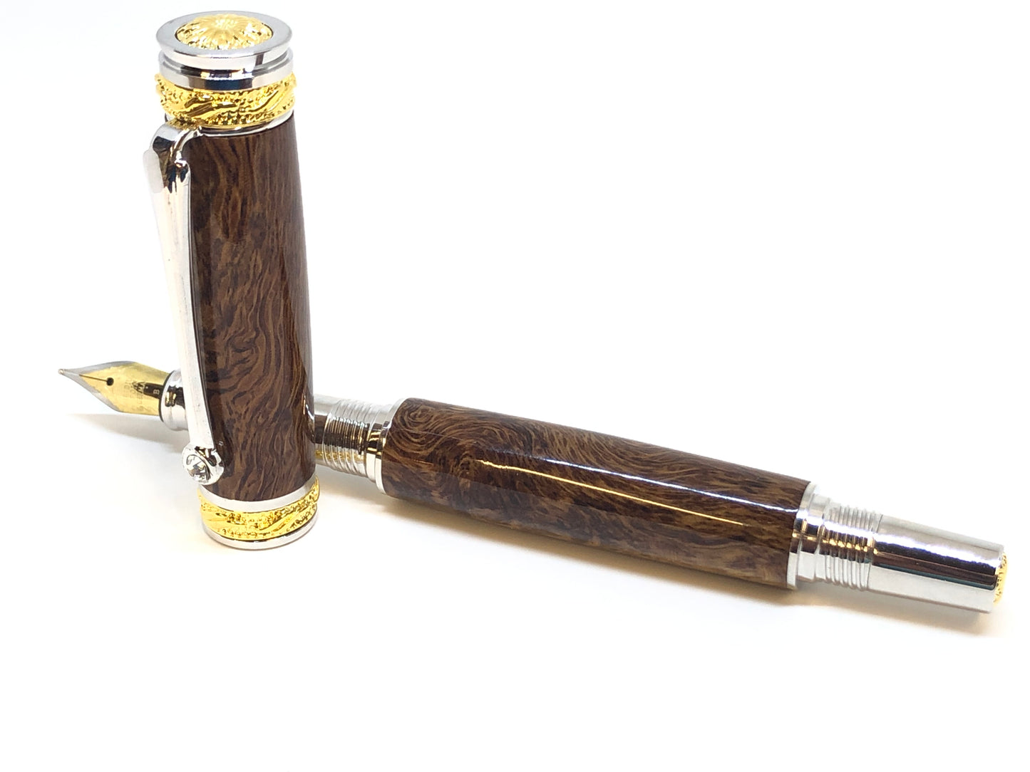Majestic Jr Desk Set / Rhodium and 22kt Gold - Wood / Spaghetti Oak