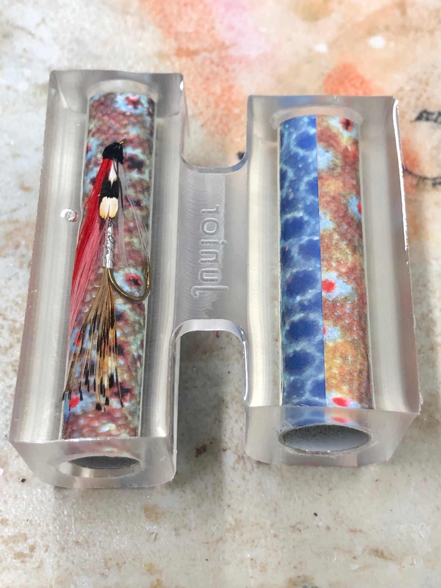 Fly - Red and Pink Feathers / Brown Trout Clear Cast - Jr Series