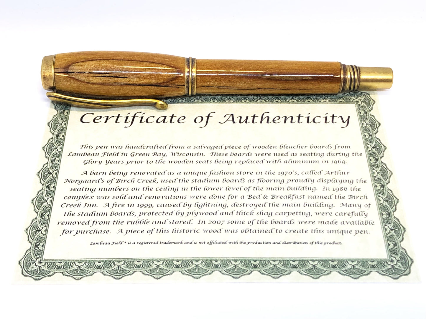 George Rollerball / Antique Brass - Wood / Lambeau Field (Green Bay Packers) w/COA