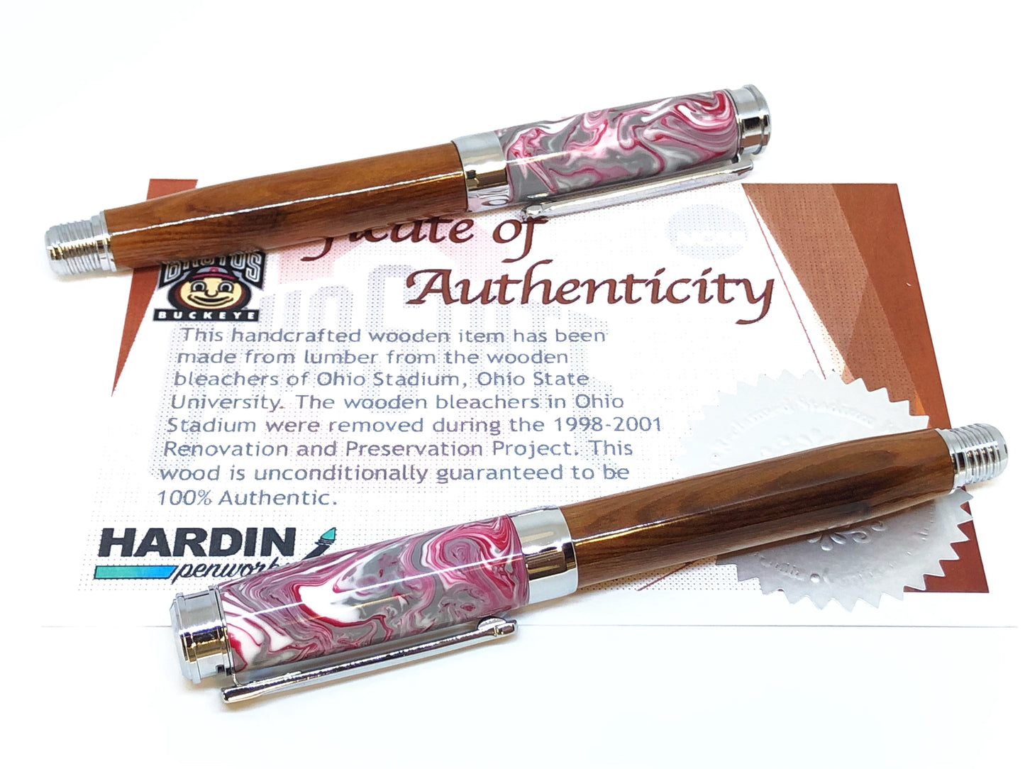 Leveche Rollerball / Chrome - Wood / Ohio Stadium and Resin / Buckeye Nation w/COA