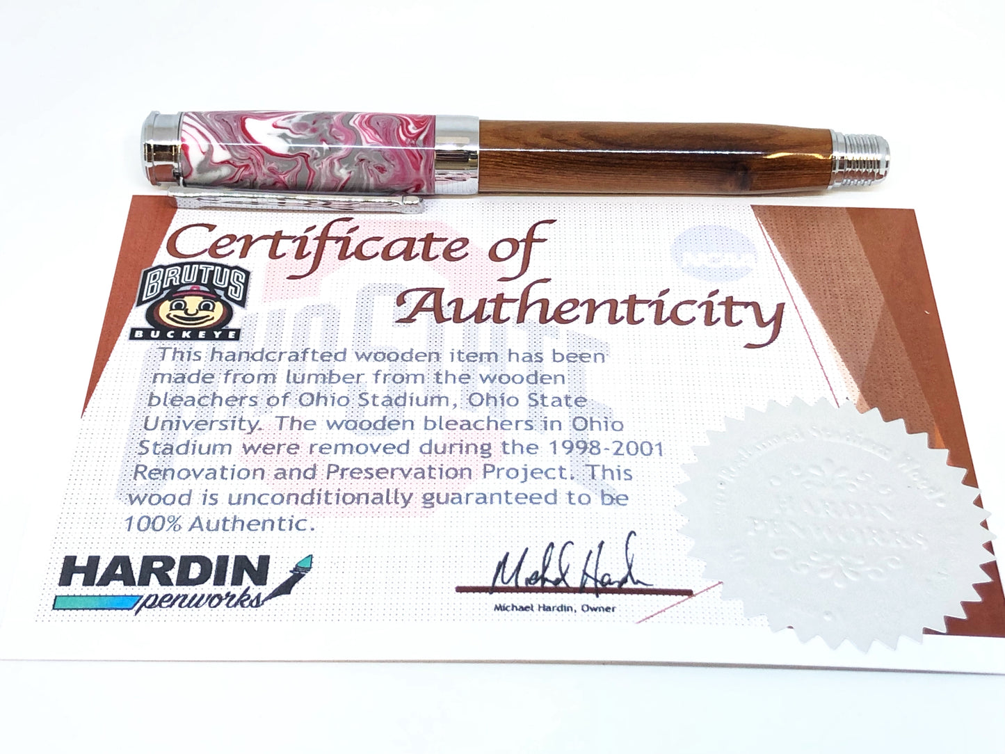 Leveche Fountain / Chrome - Wood / Ohio Stadium and Resin / Buckeye Nation w/COA