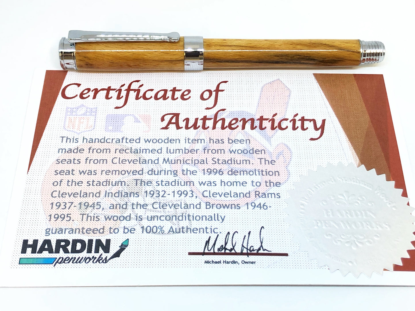 Leveche Rollerball / Chrome - Wood / Cleveland Municipal Stadium (Browns & Indians) w/COA