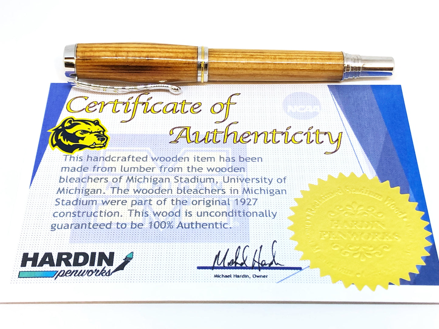 George Fountain / Rhodium and Gold - Wood / Michigan Stadium w/COA