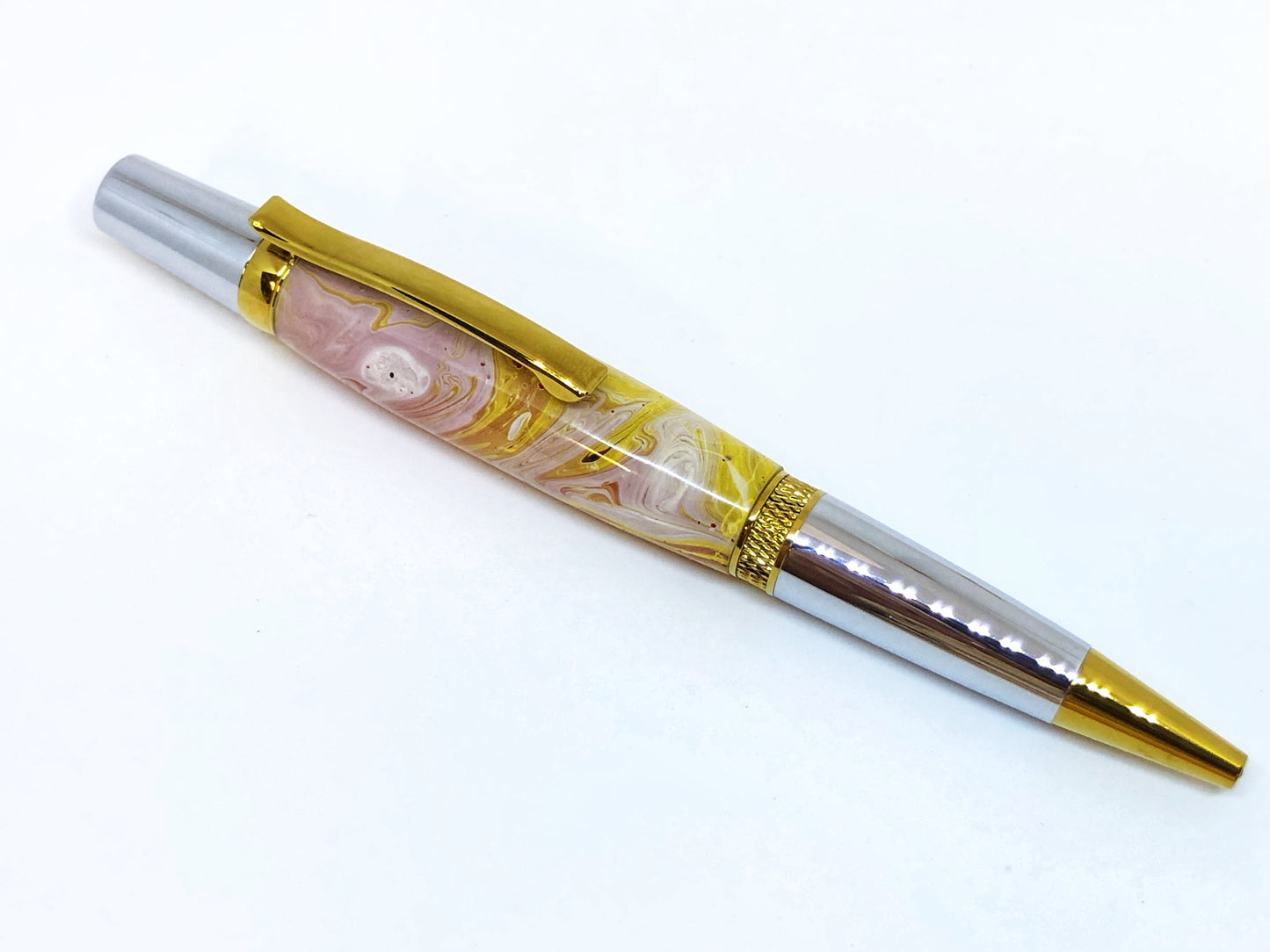 Diamond Knurl / Chrome and Gold - Hydro-dipped Clear Cast