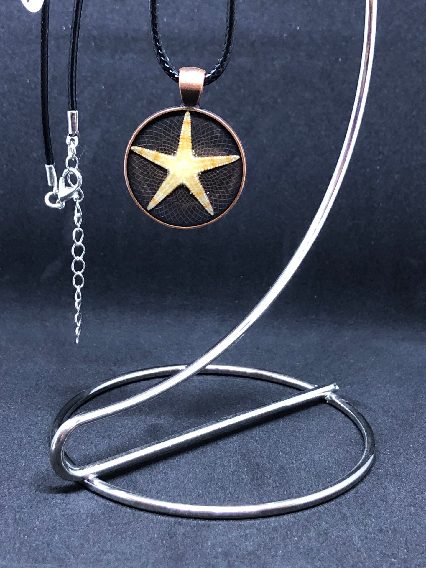 Starfish / Antique Bronze Pendant - Black Cord Necklace