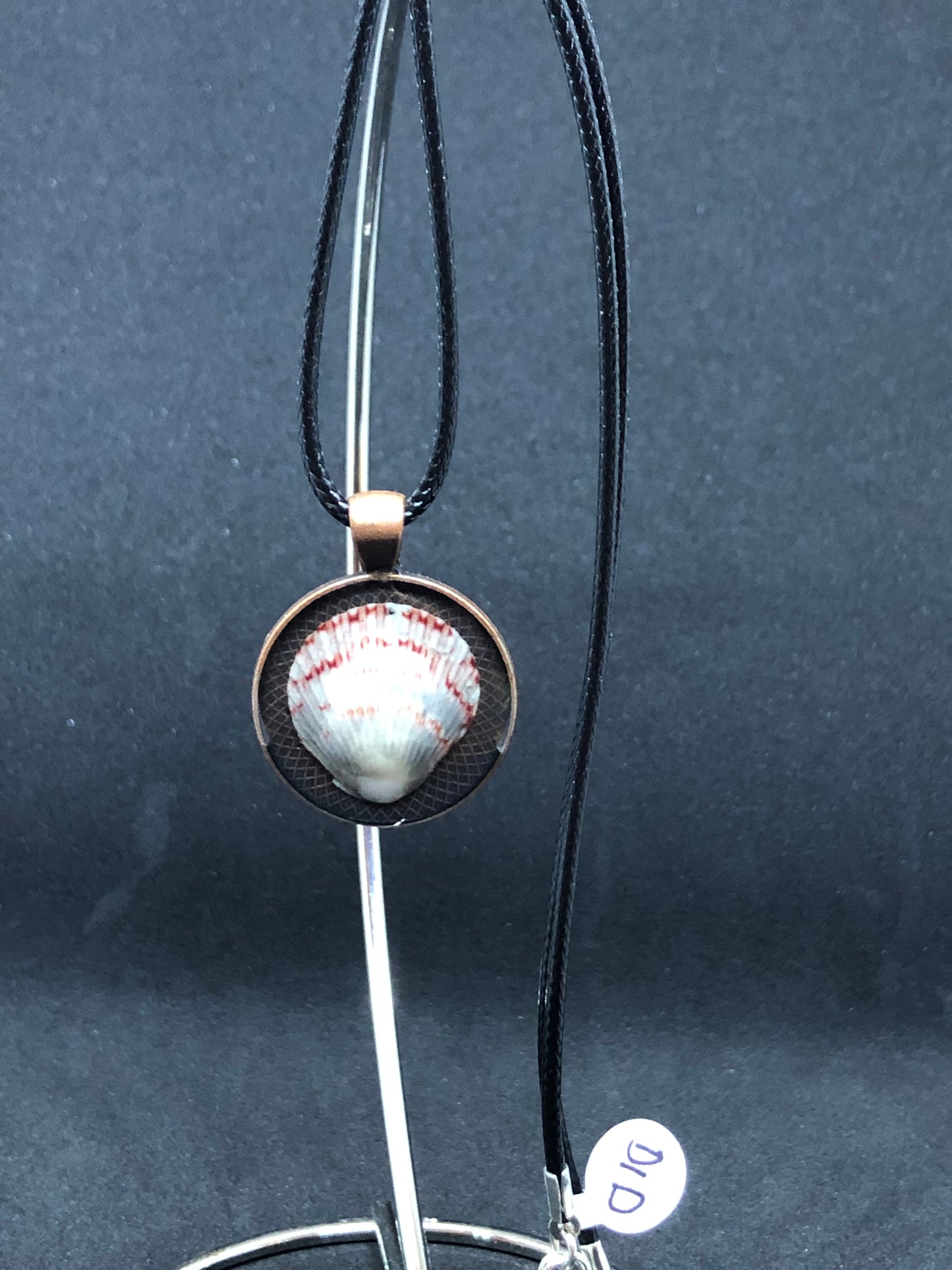 Seashell / Antique Bronze Pendant - Black Cord Necklace