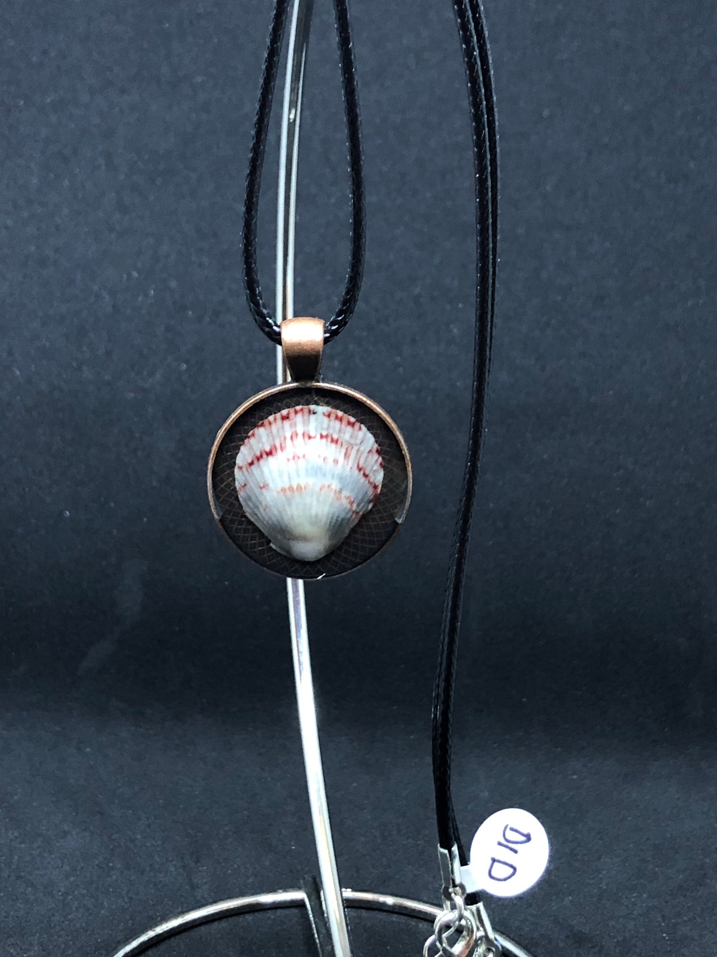 Seashell / Antique Bronze Pendant - Black Cord Necklace