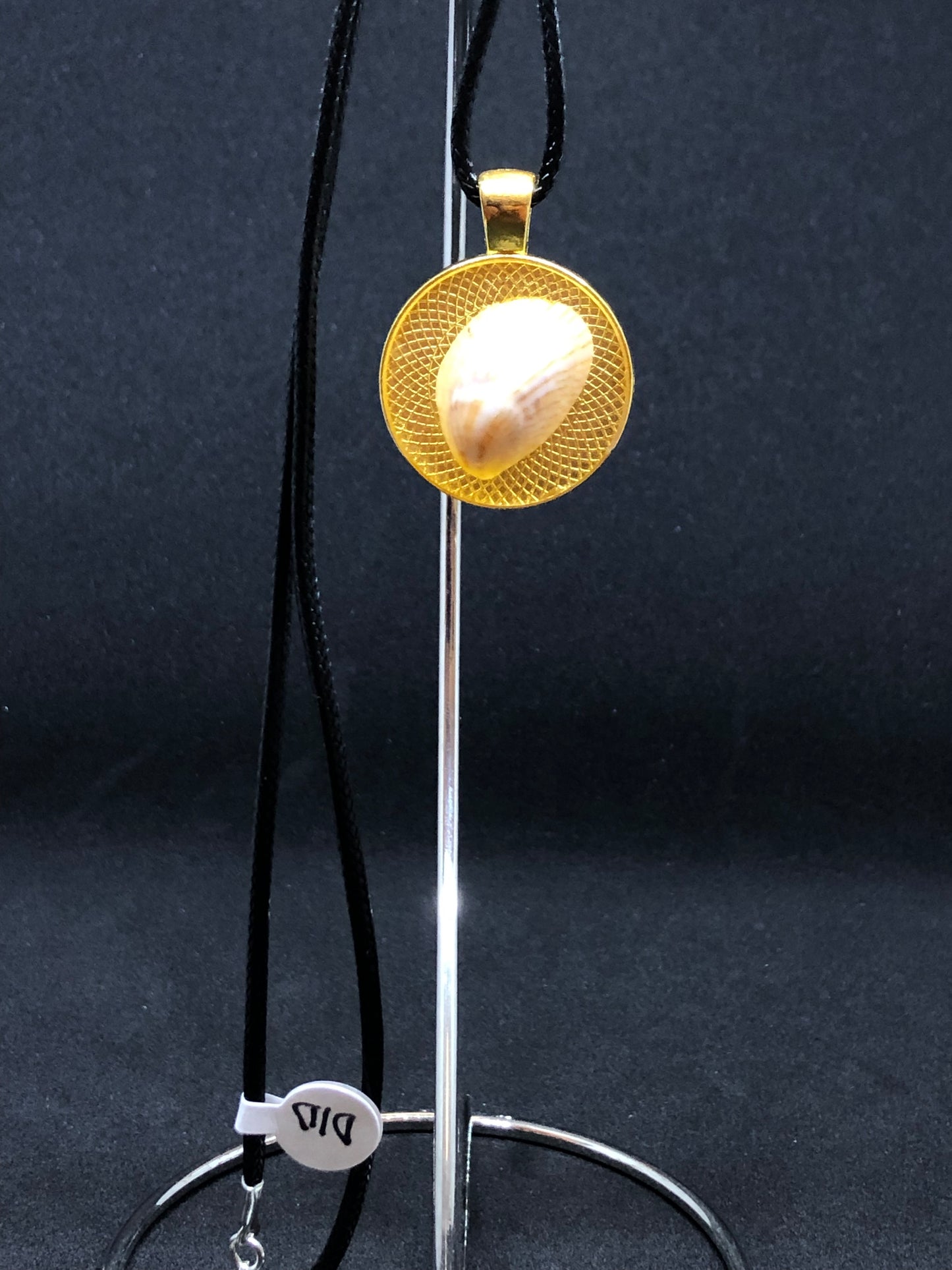 Seashell / Gold Pendant - Black Cord Necklace