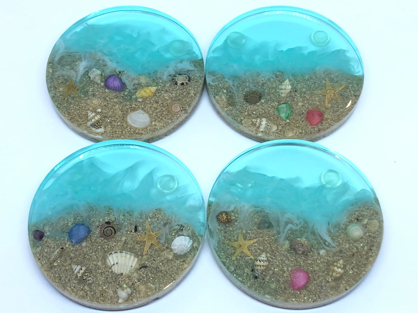 Small Round Beach Coasters with Sand and Shells